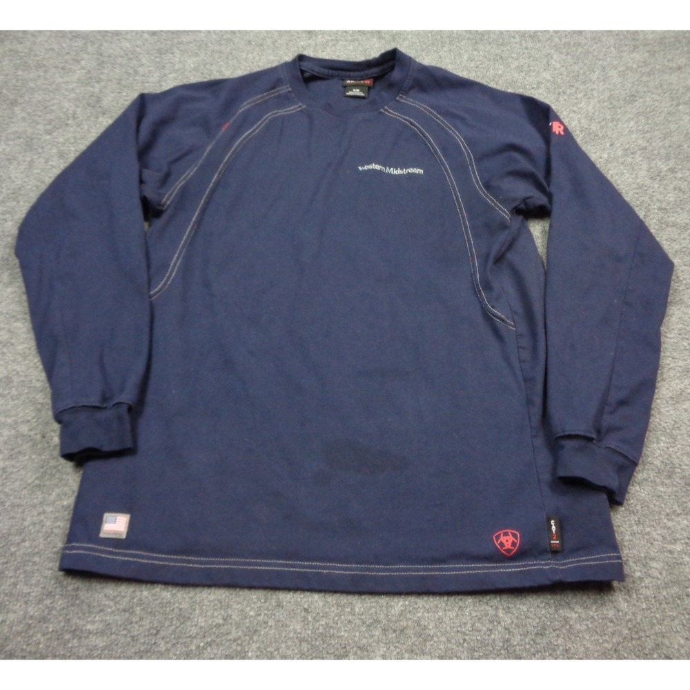 Ariat Work FR Crew Shirt Men M Blue Crewneck Long Sleeve CAT 2 2112 Flame